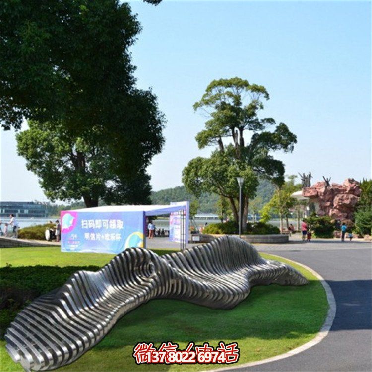 不銹鋼異形座椅，金屬波浪形雕塑抽象假山造型椅子
