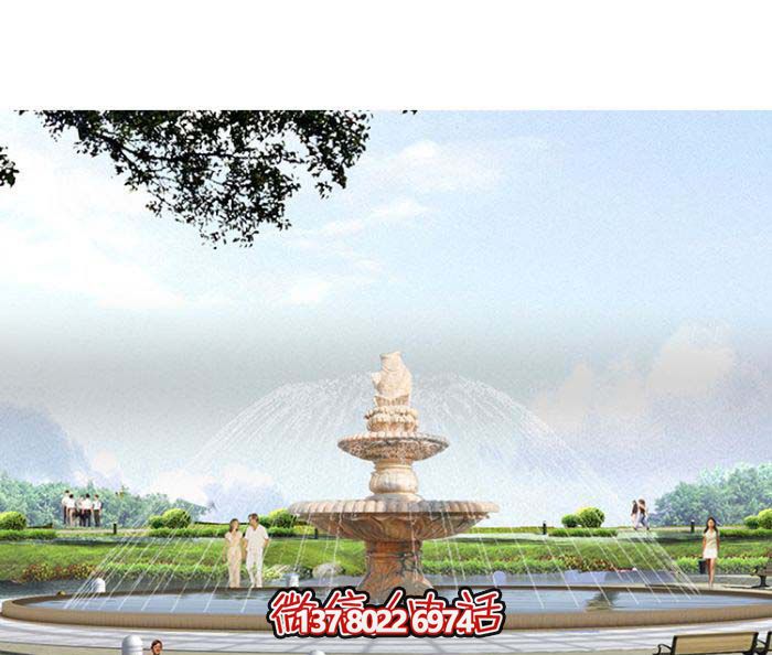精美漢白玉噴泉，石雕鯉魚雕塑擺放
