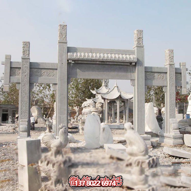 大理石雕刻牌坊，美觀耐用，戶外時尚裝飾