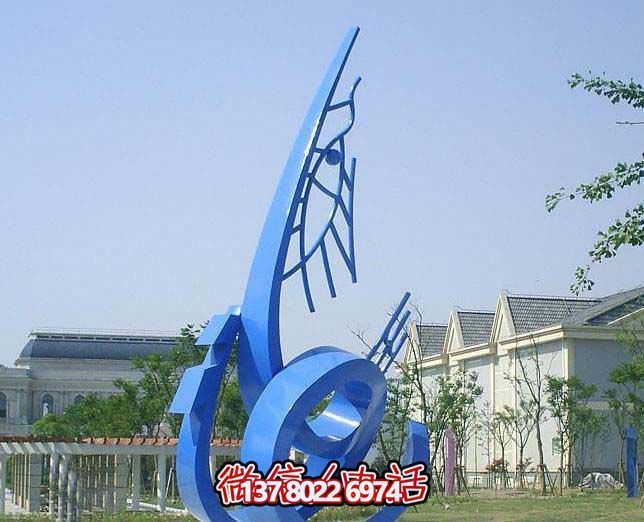 藍(lán)色不銹鋼魚雕塑，簡約裝飾街道