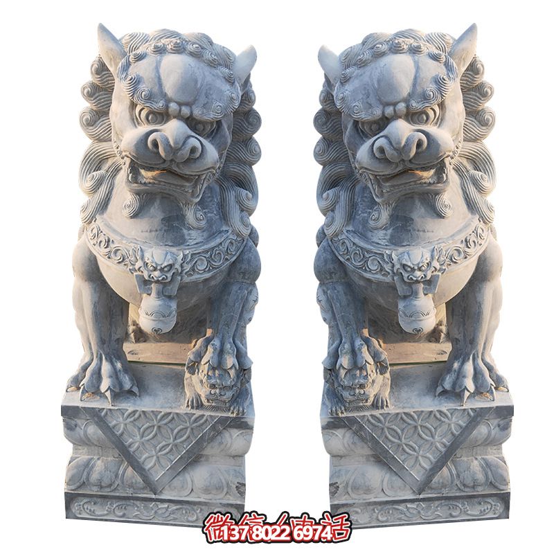 經(jīng)典石雕大理獅子雕塑，精致祠堂裝飾