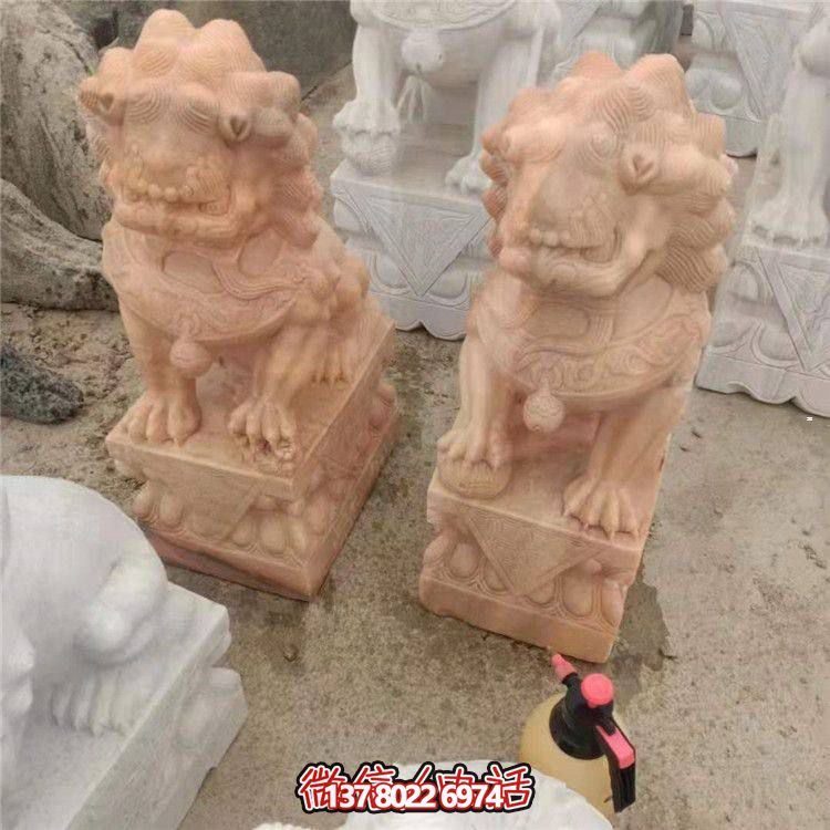 獅子雕塑，紅晚霞染大理石庭院戶外裝飾