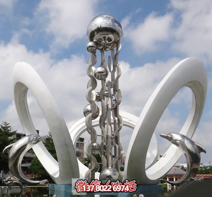海豚個(gè)性不銹鋼雕塑，大型廣場裝飾裝置