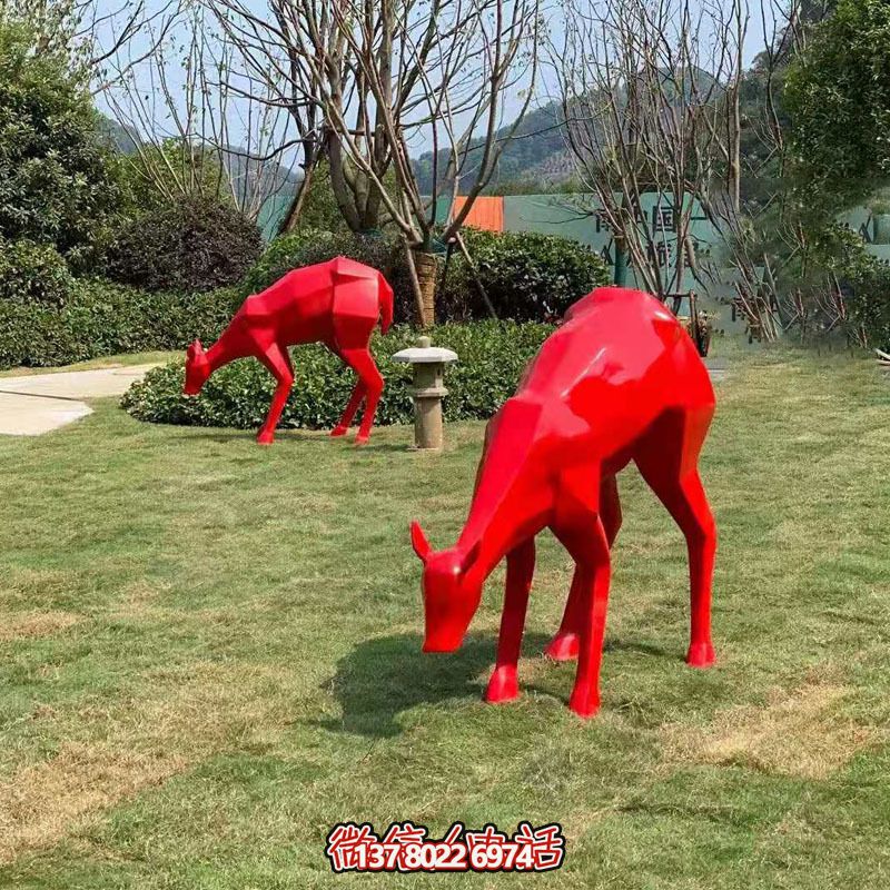 玻璃鋼梅花鹿雕塑裝飾品，紅色景觀裝飾