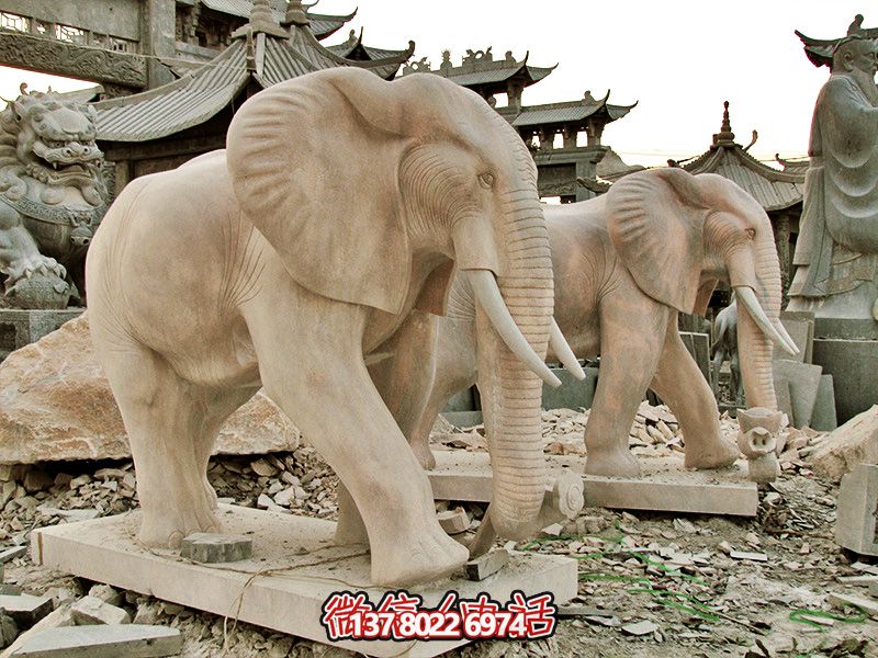 精美大理石石雕大象雕塑，美化戶外園林景區(qū)