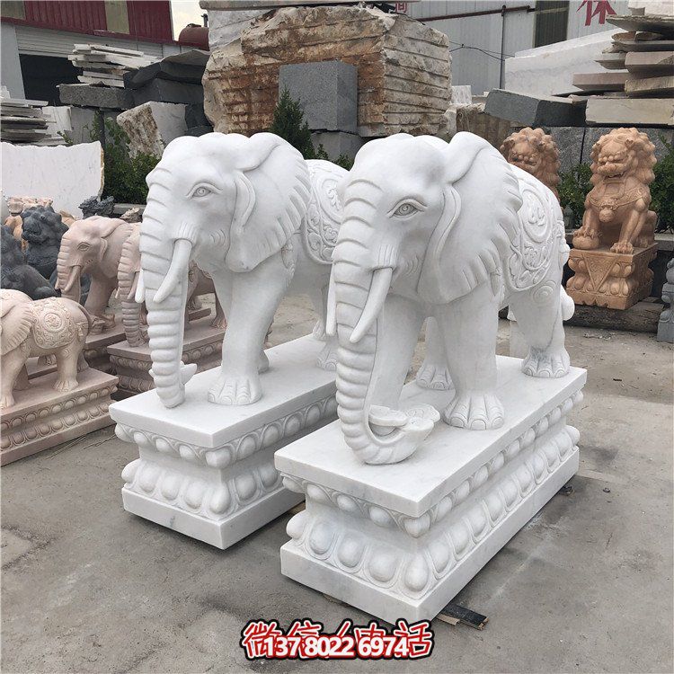 大理石石雕大型動物雕塑，點綴庭院別墅門口