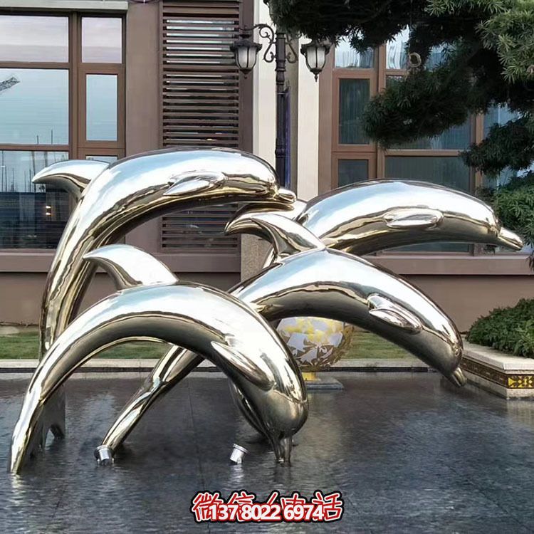 海豚潛泳雕塑，不銹鋼持久耐用