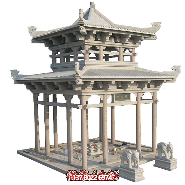 古典多角涼亭建筑大氣，石雕精美，園林景觀完美