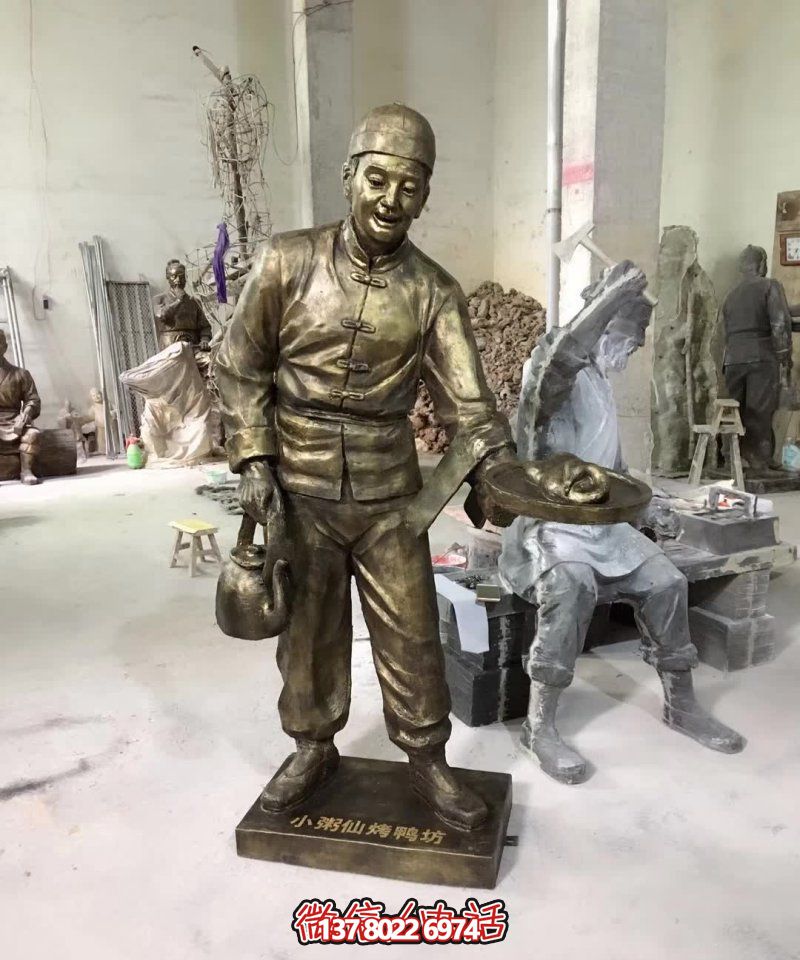 玻璃鋼小吃鋪，雕塑裝飾，店小二上菜
