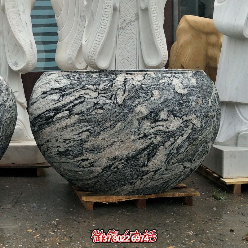 精美大理石石雕魚缸，點綴庭院雕塑