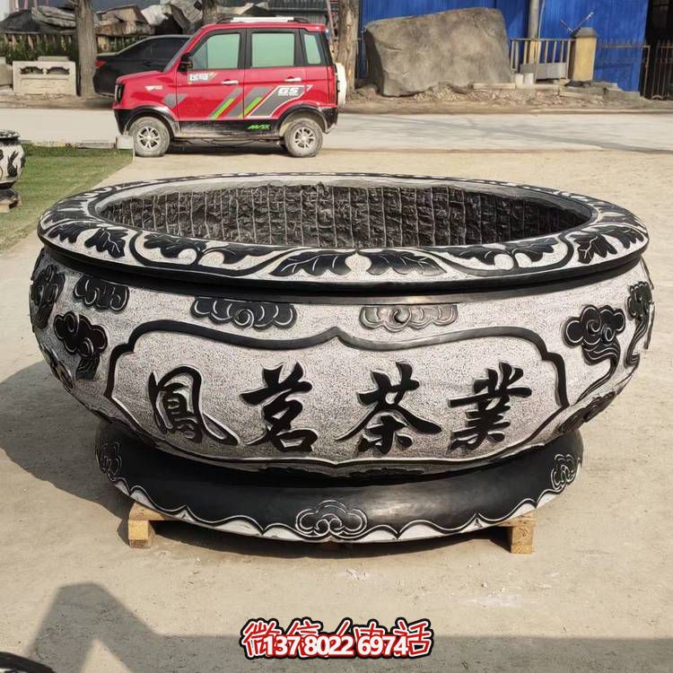 仿古青石荷花水缸，配合庭院戶外，點(diǎn)綴人間養(yǎng)魚園