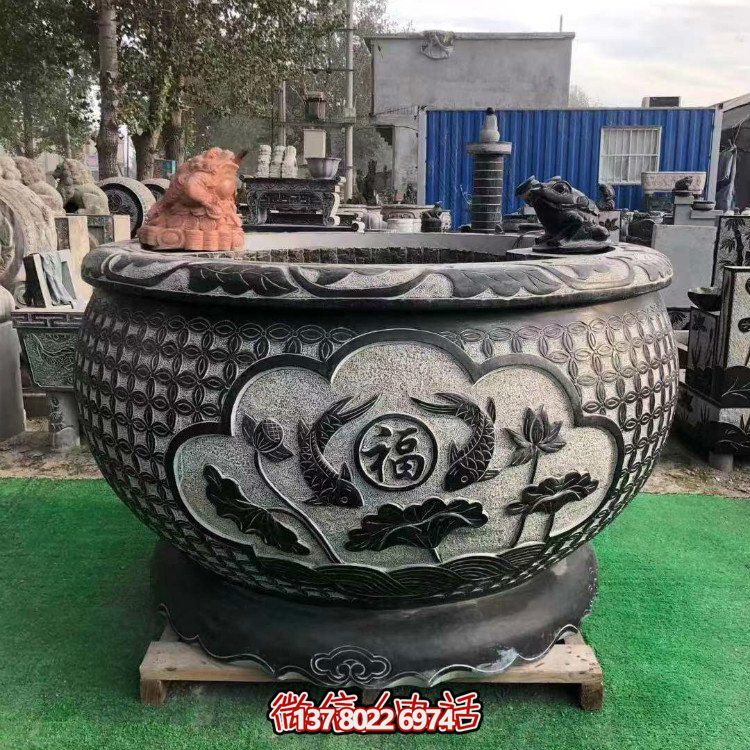 青石大水缸，石雕缸