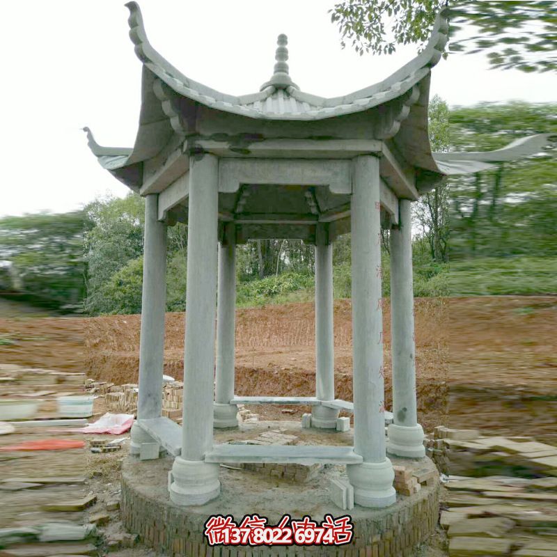 村口擺放青石六角涼亭景觀(guān)石雕 村口擺放青石六角涼亭景觀(guān)石雕